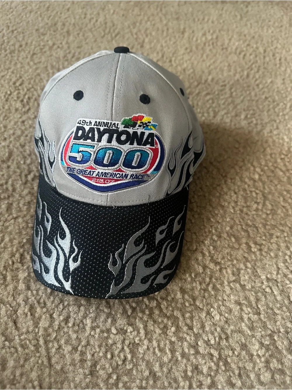 Daytona 500 Embroidered Flame Baseball Cap - Gray & Black